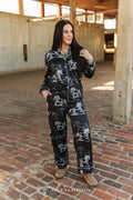 Black Ivory Western Printed Button Down Pants Set