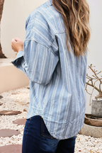 Stripe Boyfriend Chest Pocket Classic Denim Shacket