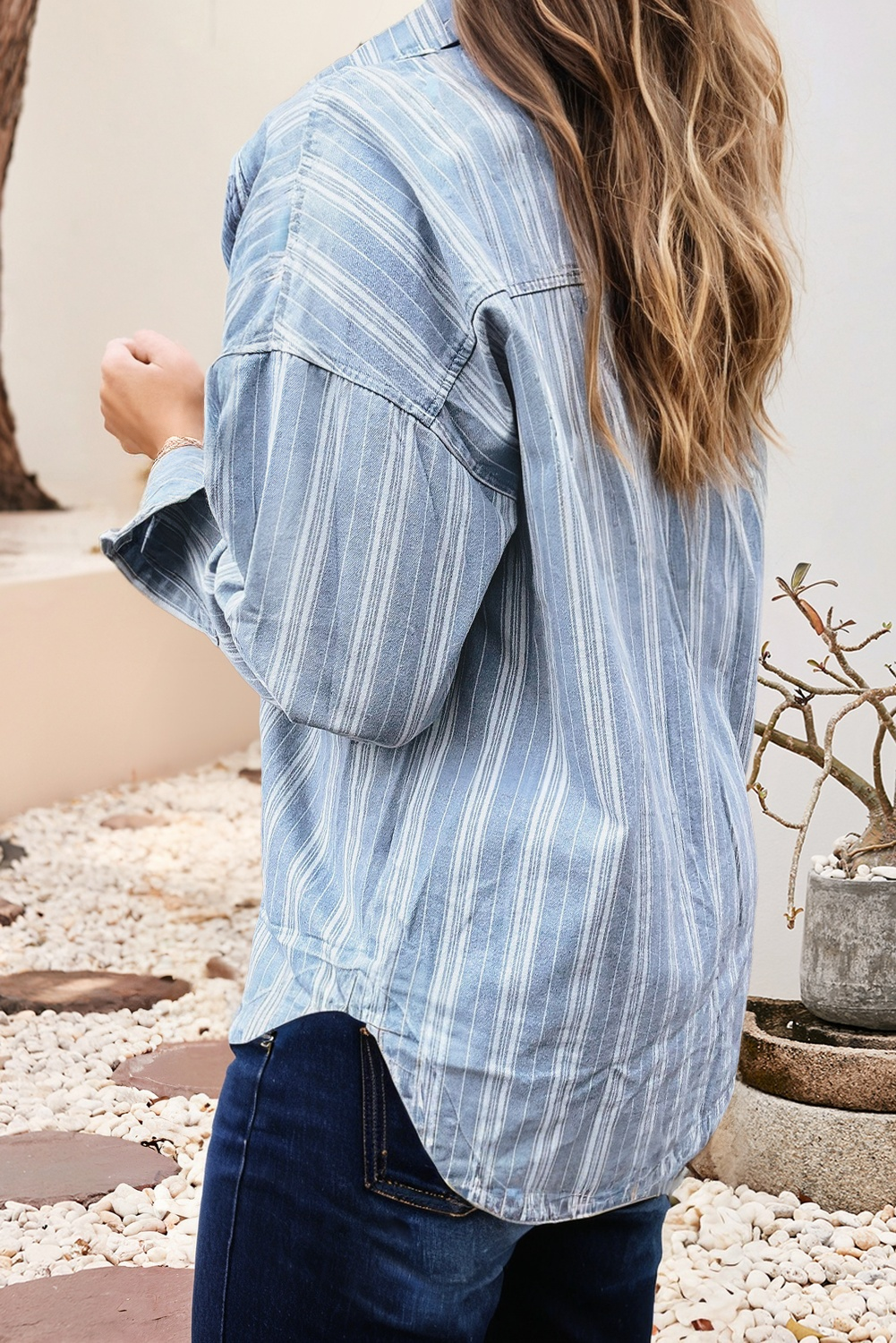 Stripe Boyfriend Chest Pocket Classic Denim Shacket