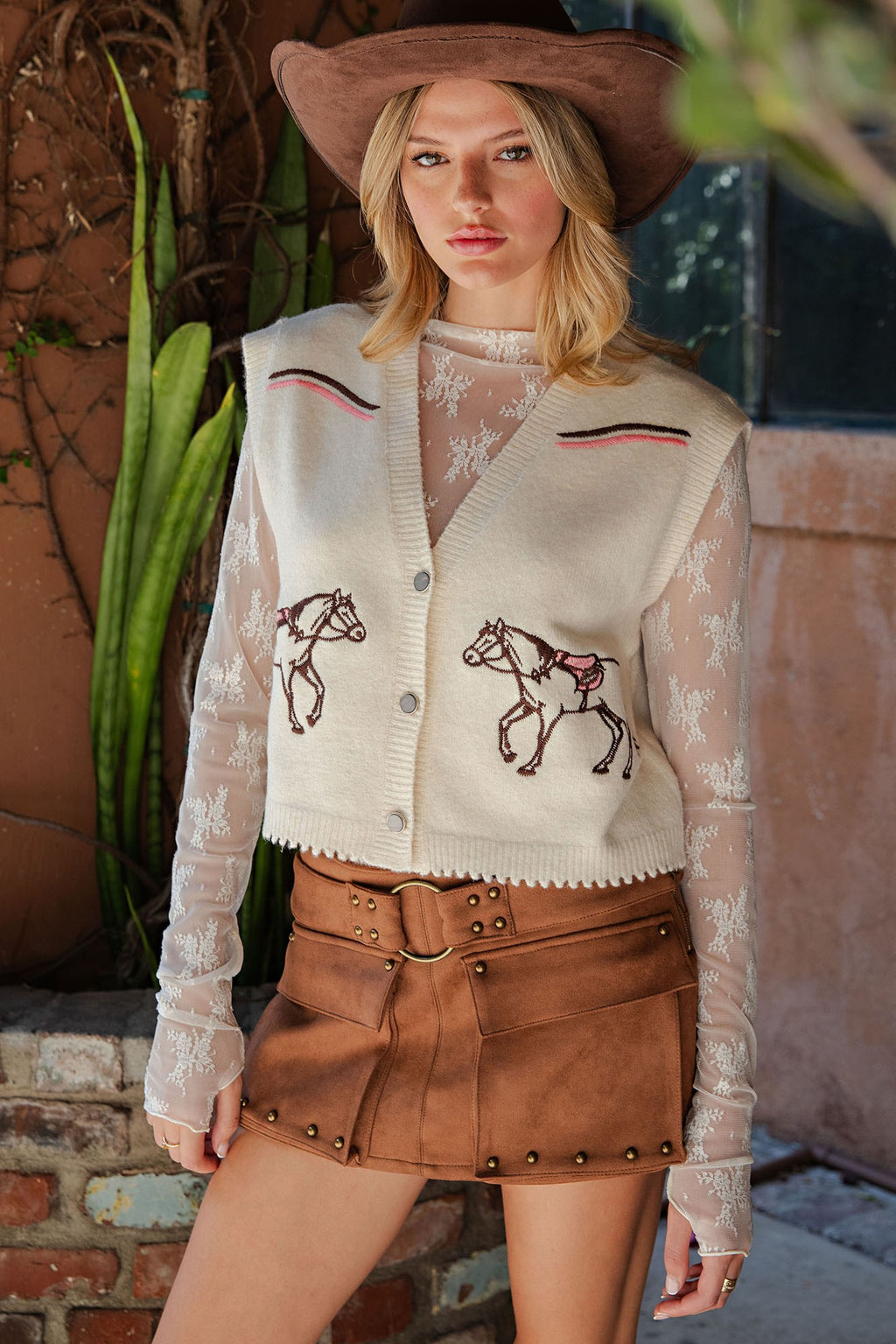 Western Horse Graphic Sweater Vest