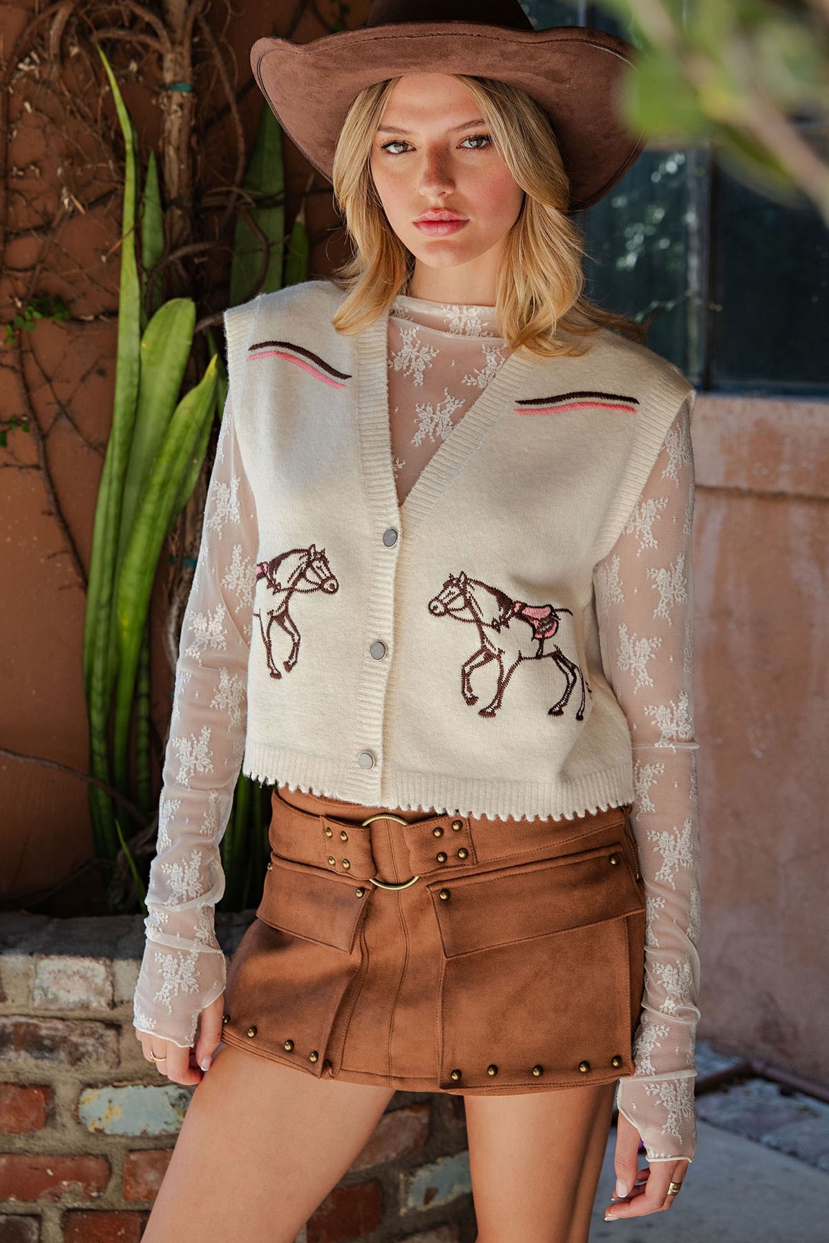 Western Horse Graphic Sweater Vest