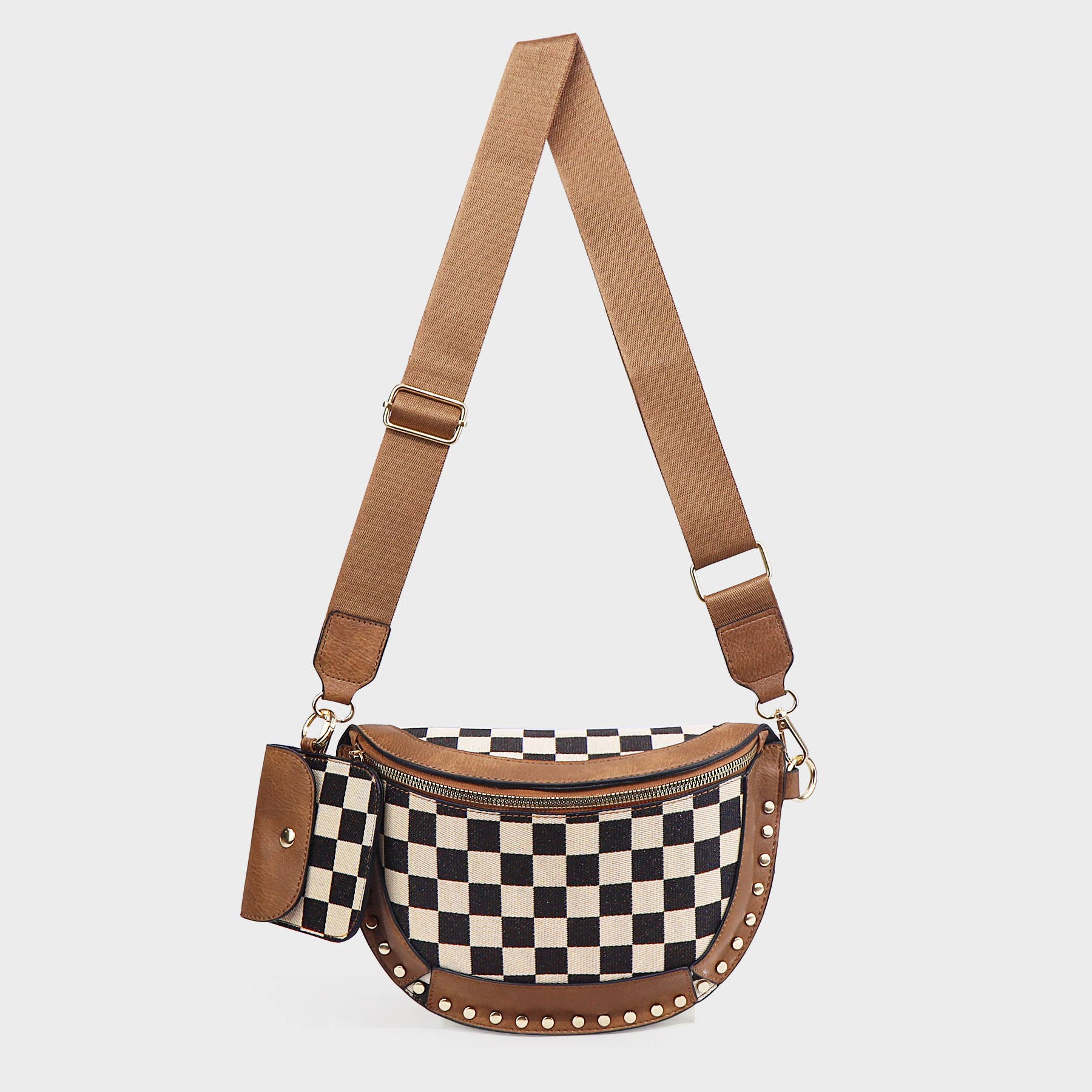 Rivet Checkered Bum Bag Crossbody Bag With Coin Purse