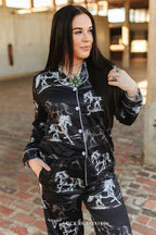 Black Ivory Western Printed Button Down Pants Set