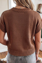 Western Shift Round Neck Short Sleeve Hair Knit Top