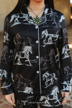 Black Ivory Western Printed Button Down Pants Set