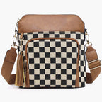 Tassel Zipper Camera Bag Checkered Crossbody Bag