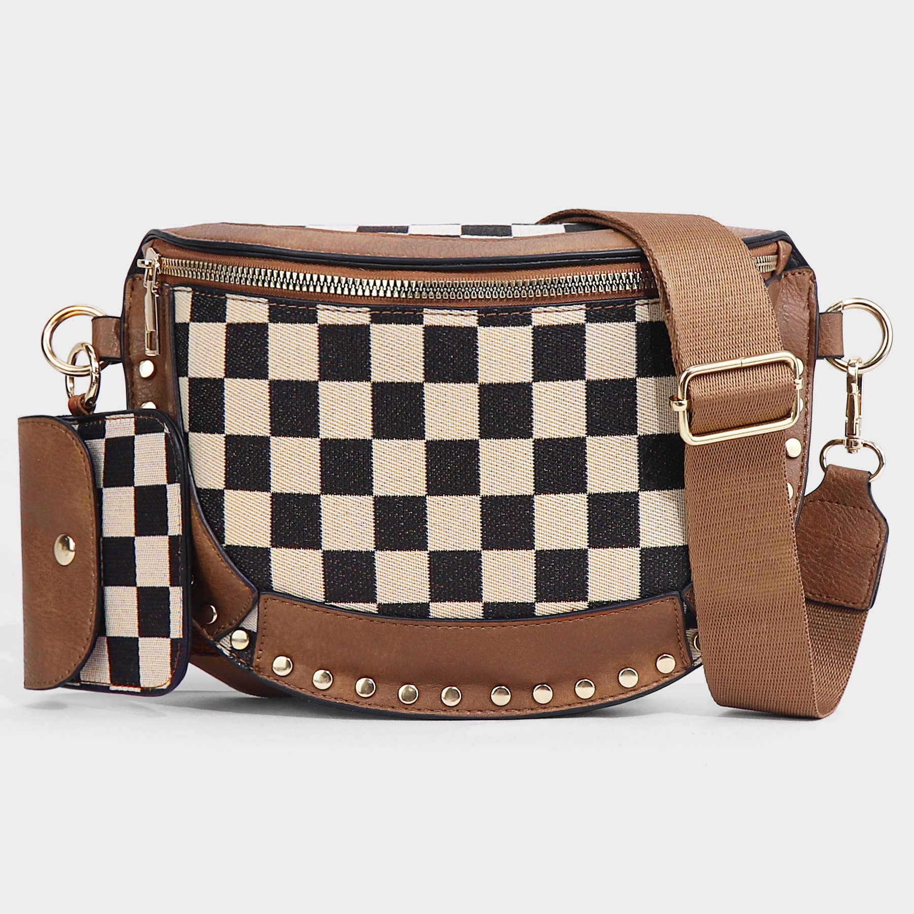 Rivet Checkered Bum Bag Crossbody Bag With Coin Purse