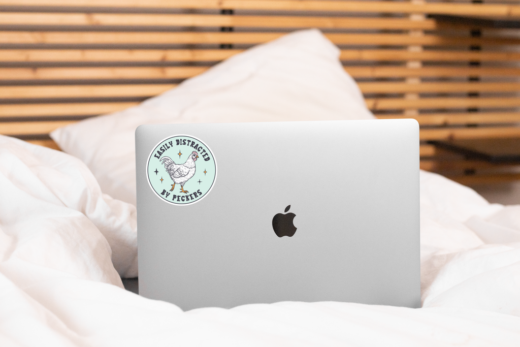 Easily Distracted by Peckers Sticker - chicken, hen, farm