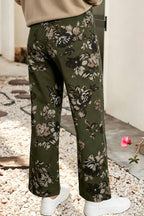 Western Floral Print Square Patch Pocket Raw Hem Shift Jeans