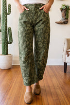 Western Green Paisley Print Denim Pants