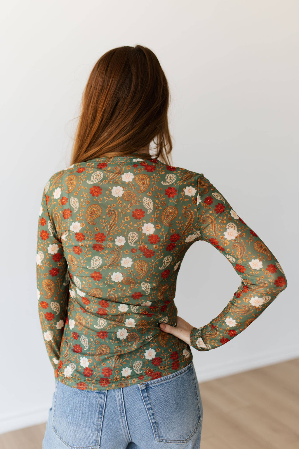 OLIVE FLORAL PAISLEY MESH