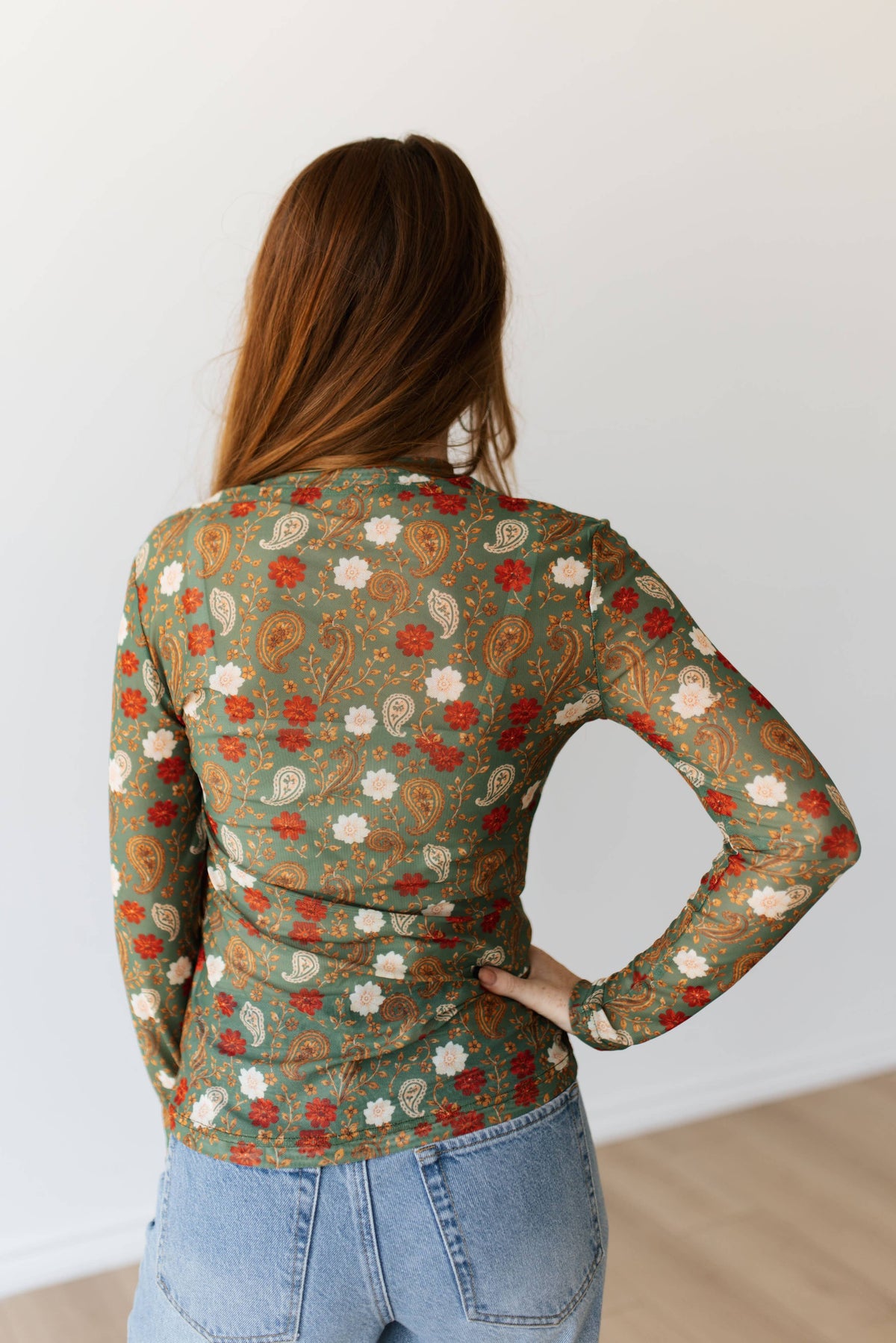 OLIVE FLORAL PAISLEY MESH