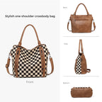PU Checkered Handle Tote Crossbody 2-piece bag set
