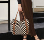 PU Checkered Handle Tote Crossbody 2-piece bag set