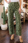 Western Green Paisley Print Denim Pants