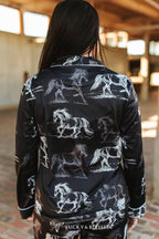 Black Ivory Western Printed Button Down Pants Set
