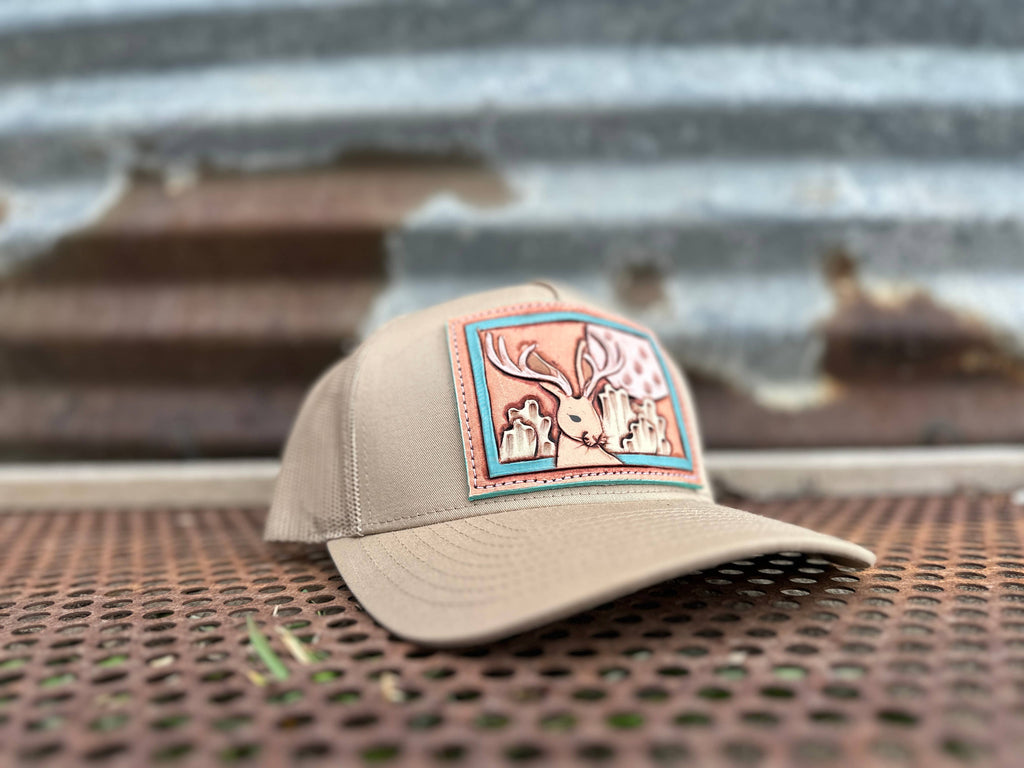 Jackalope Tooled Leather Patch Cap Cowgirl Cowboy Western Rodeo