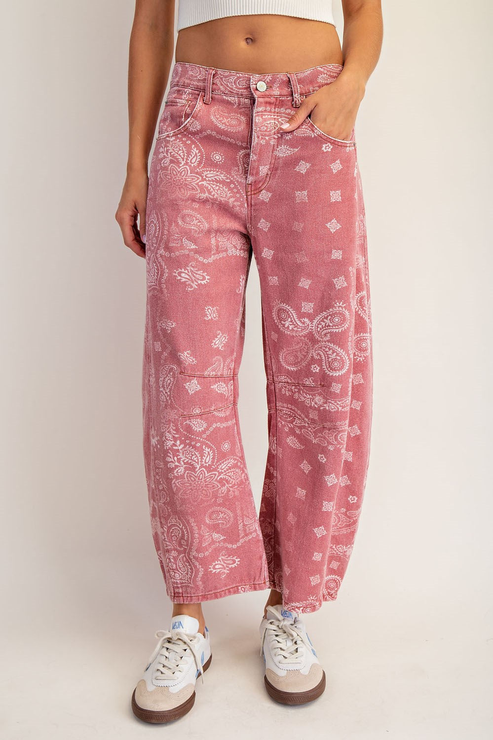 Mineral Washed Paisley Printed Barrel Jeans ✨