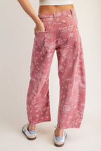 Mineral Washed Paisley Printed Barrel Jeans ✨