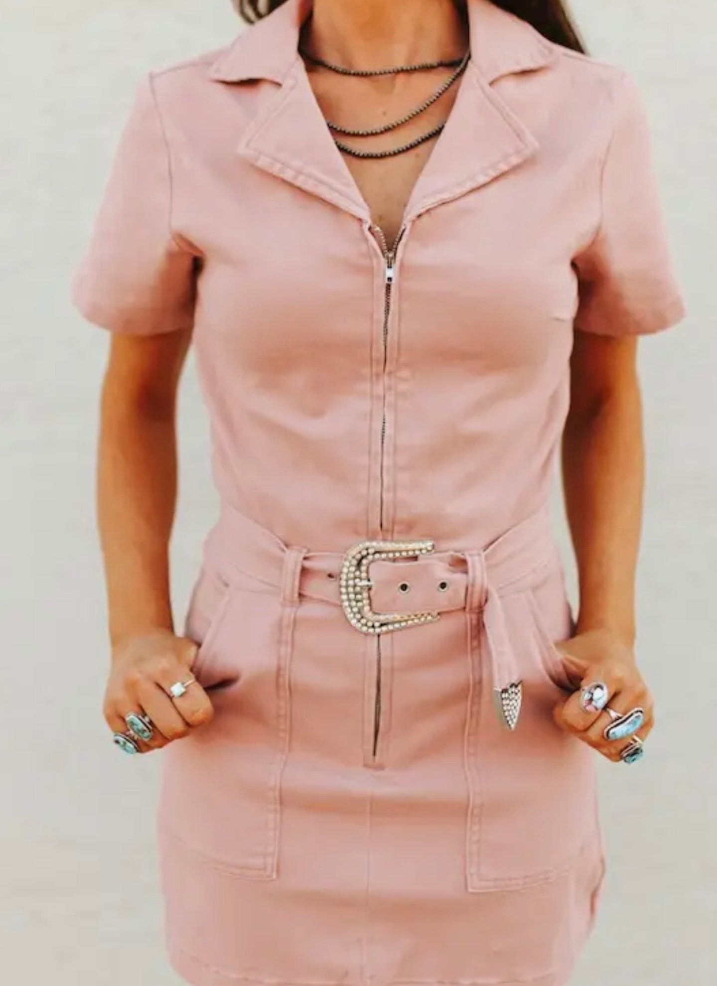 Lucky & Blessed Pink Denim Buckle Dress