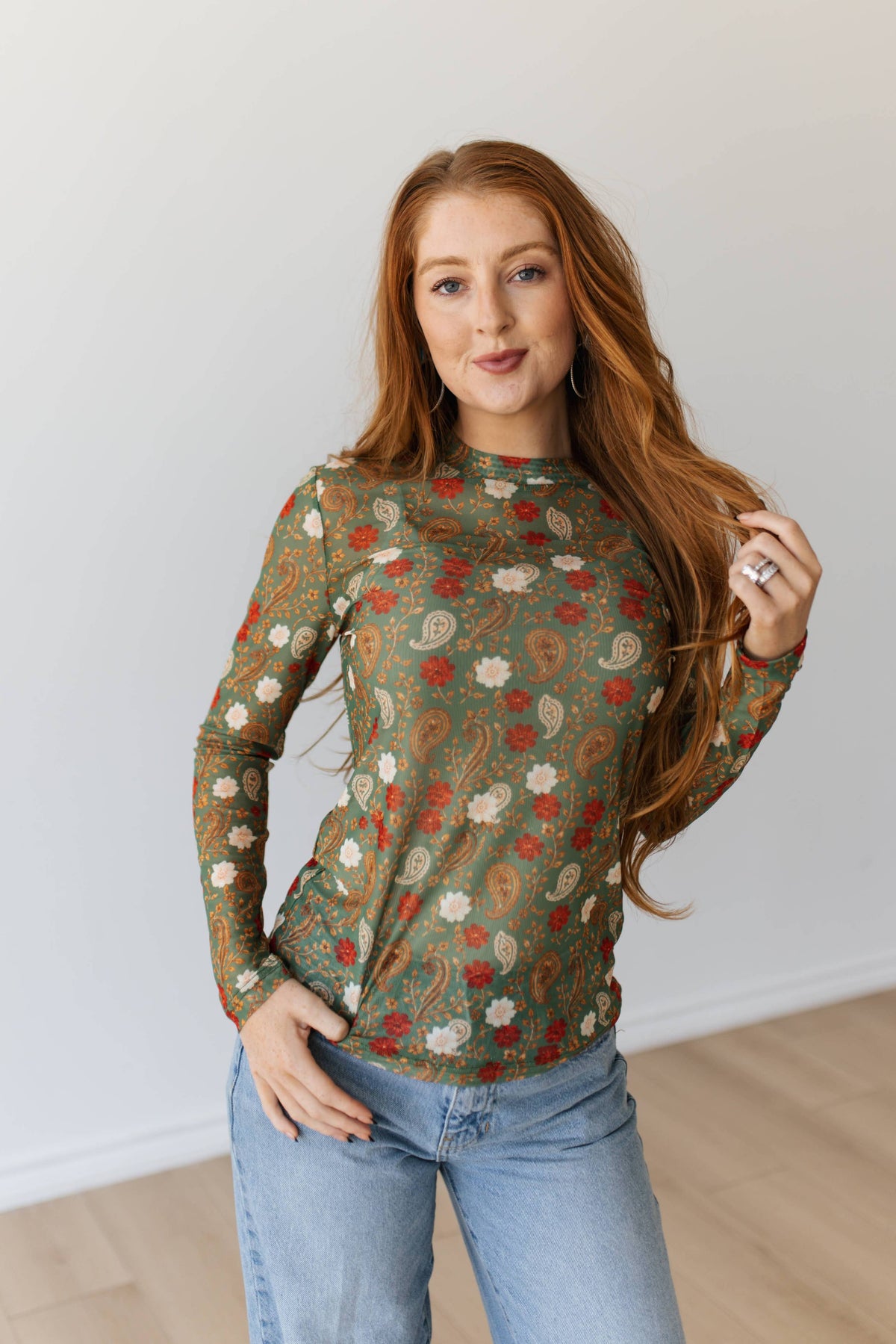 OLIVE FLORAL PAISLEY MESH