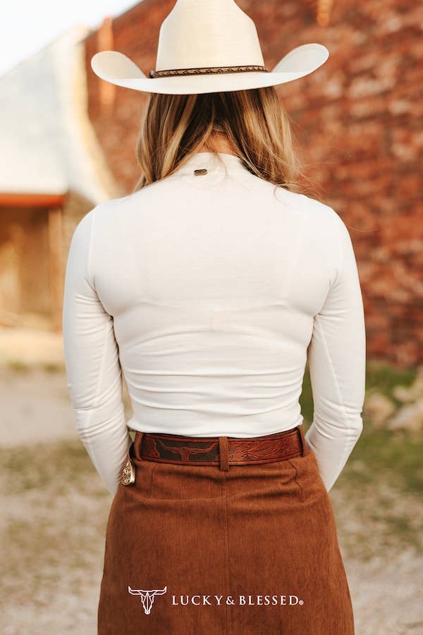 White Long Sleeve Printed Horse High Neck Bodysuit