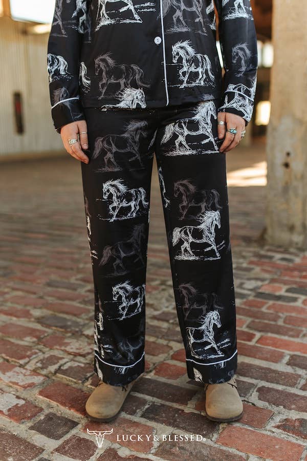 Black Ivory Western Printed Button Down Pants Set
