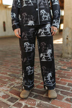 Black Ivory Western Printed Button Down Pants Set