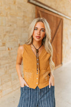TAN CORD PEARL SNAP VEST