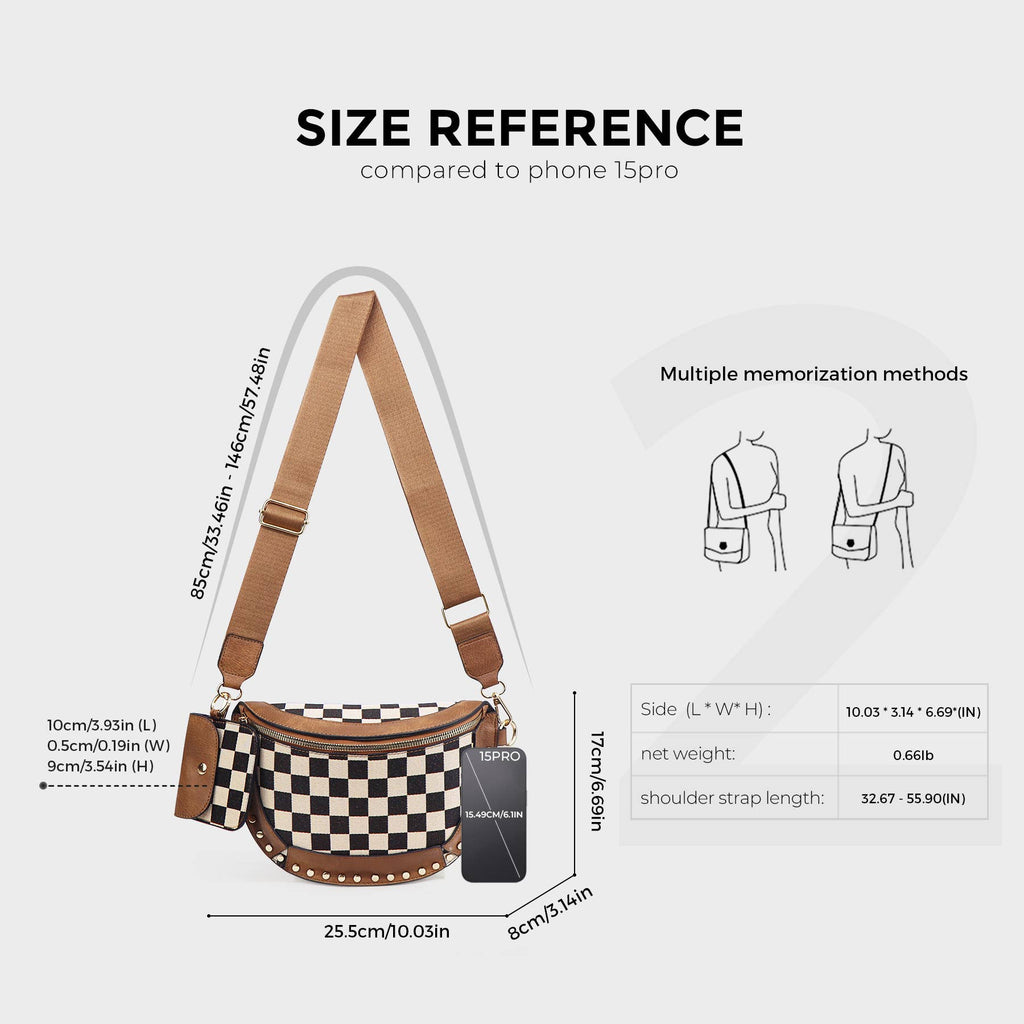 Rivet Checkered Bum Bag Crossbody Bag With Coin Purse