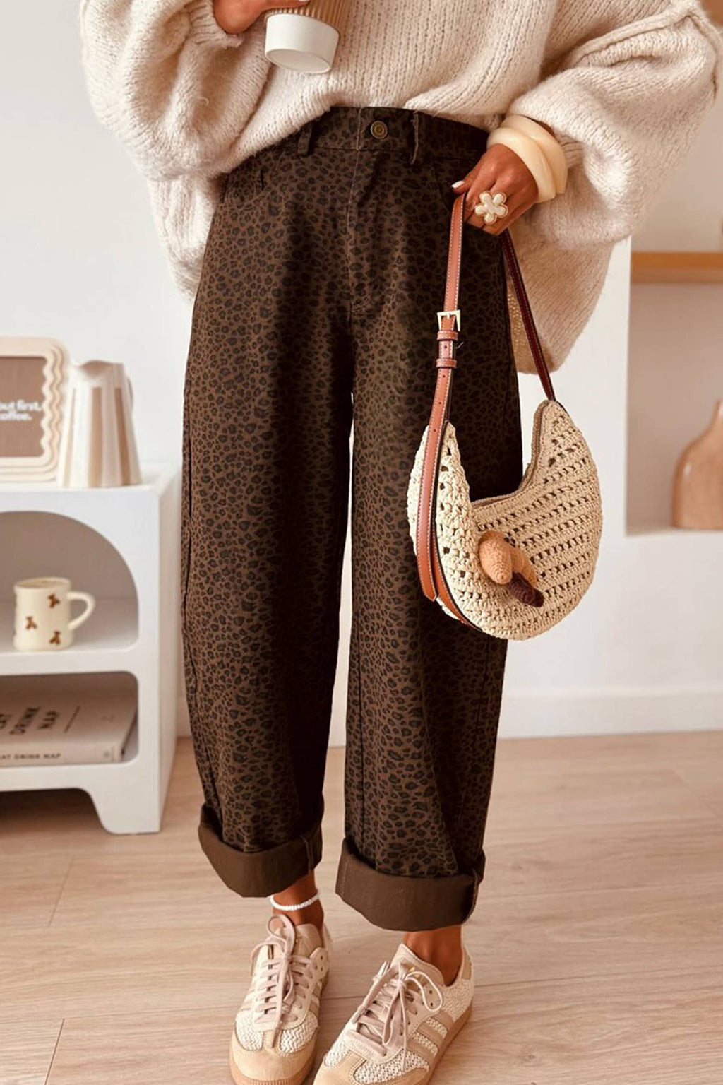 Casual Leopard Print Full-Length Regular Fit Jeans