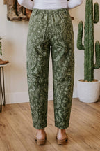 Western Green Paisley Print Denim Pants