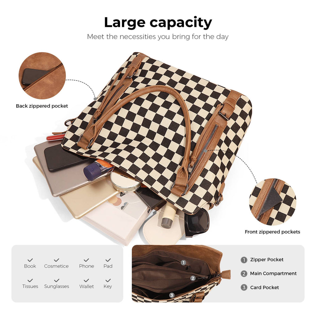 PU Checkered Handle Tote Crossbody 2-piece bag set