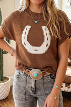 Western Shift Round Neck Short Sleeve Hair Knit Top