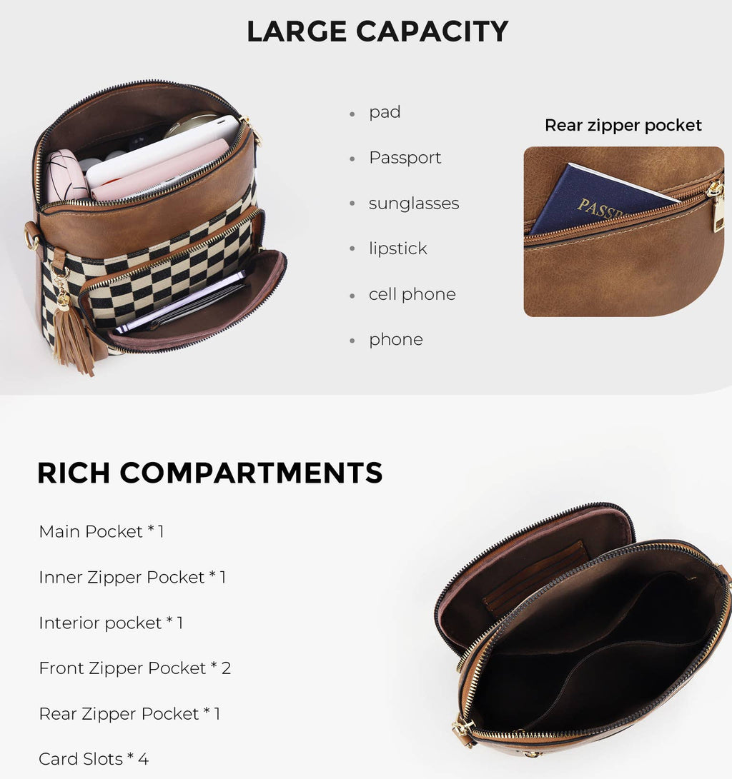 Tassel Zipper Camera Bag Checkered Crossbody Bag