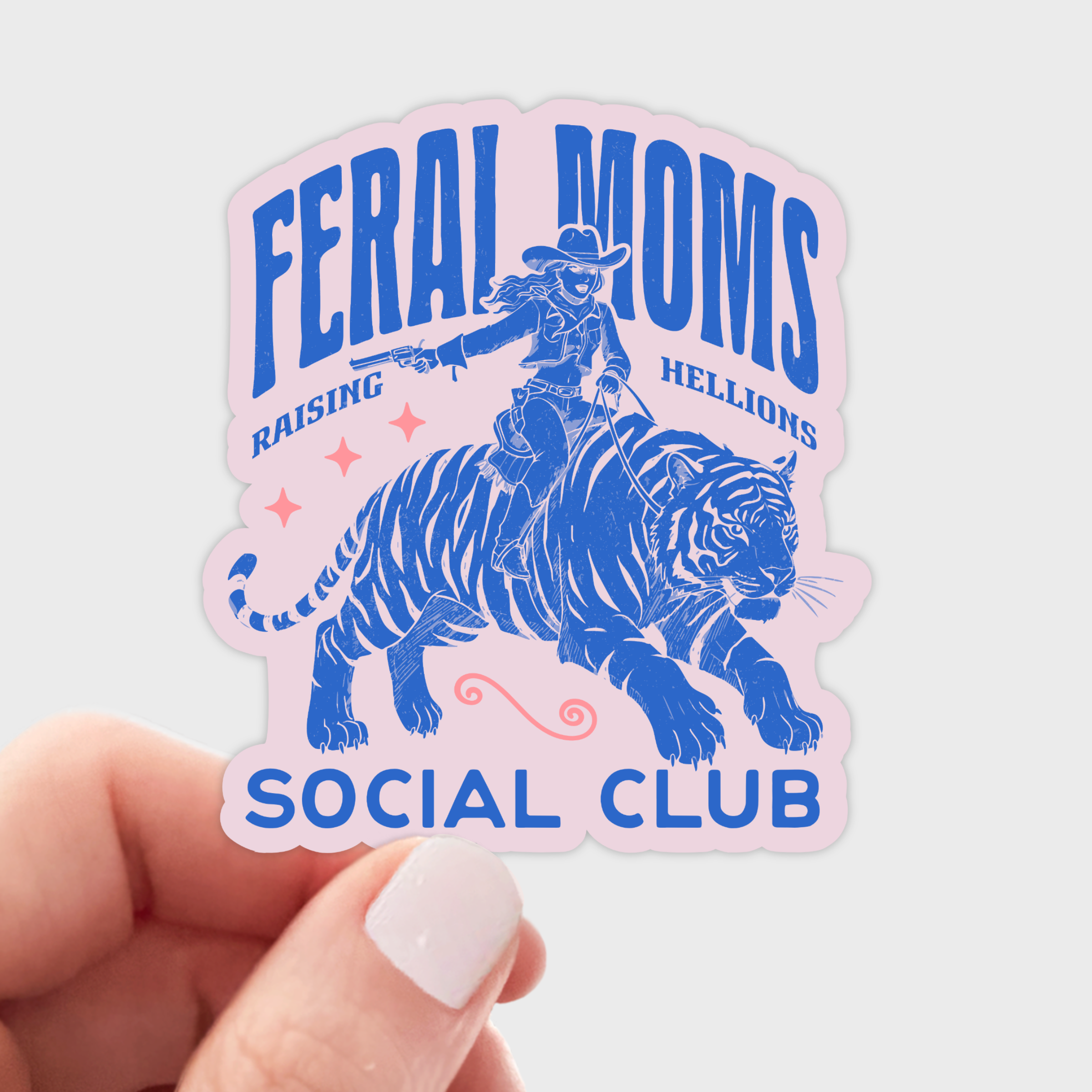 Feral Moms Social Club Sticker - kids, cowgirl, tiger, pink